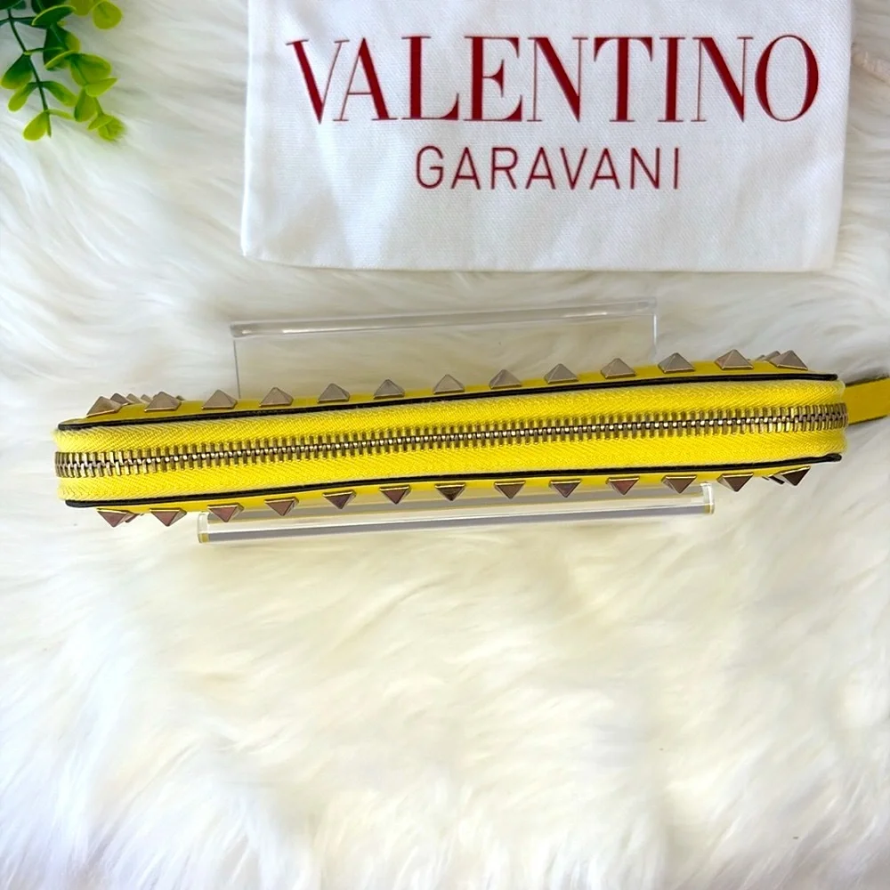 Valentino Garavani Yellow‎ Rock Stud Zipper Wallet